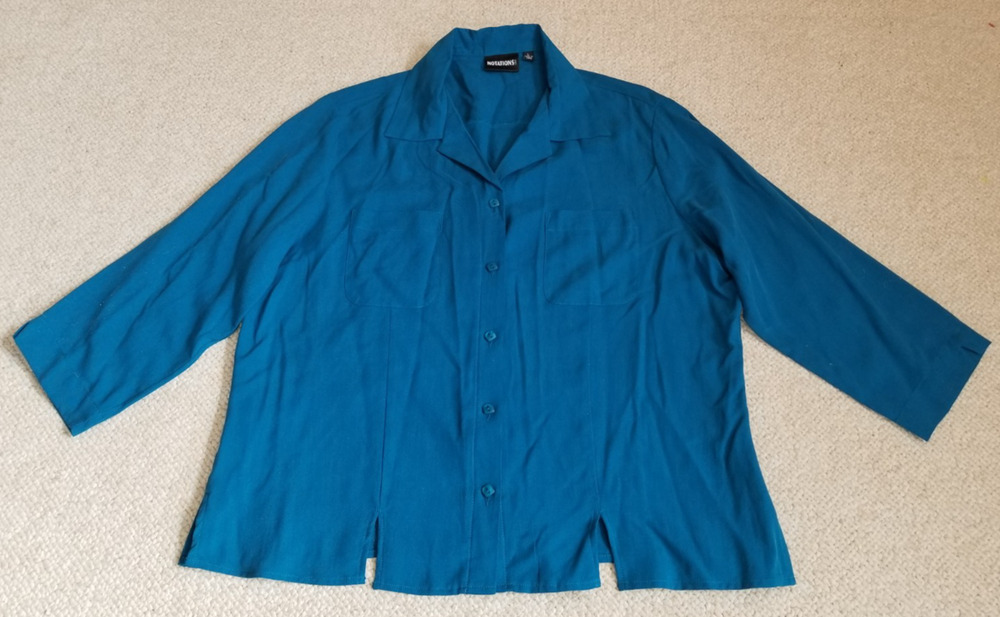 Womens Top-NOTATIONS-jade blue 100% silk button-up Career Capsule Old Money-L